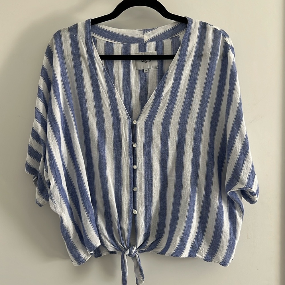 Rails Light Blue & White Striped Linen Blend Shirt - Size XL